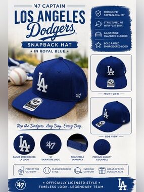 '47 - Captain Los Angeles Dodgers Snapback Hat in royal blue.